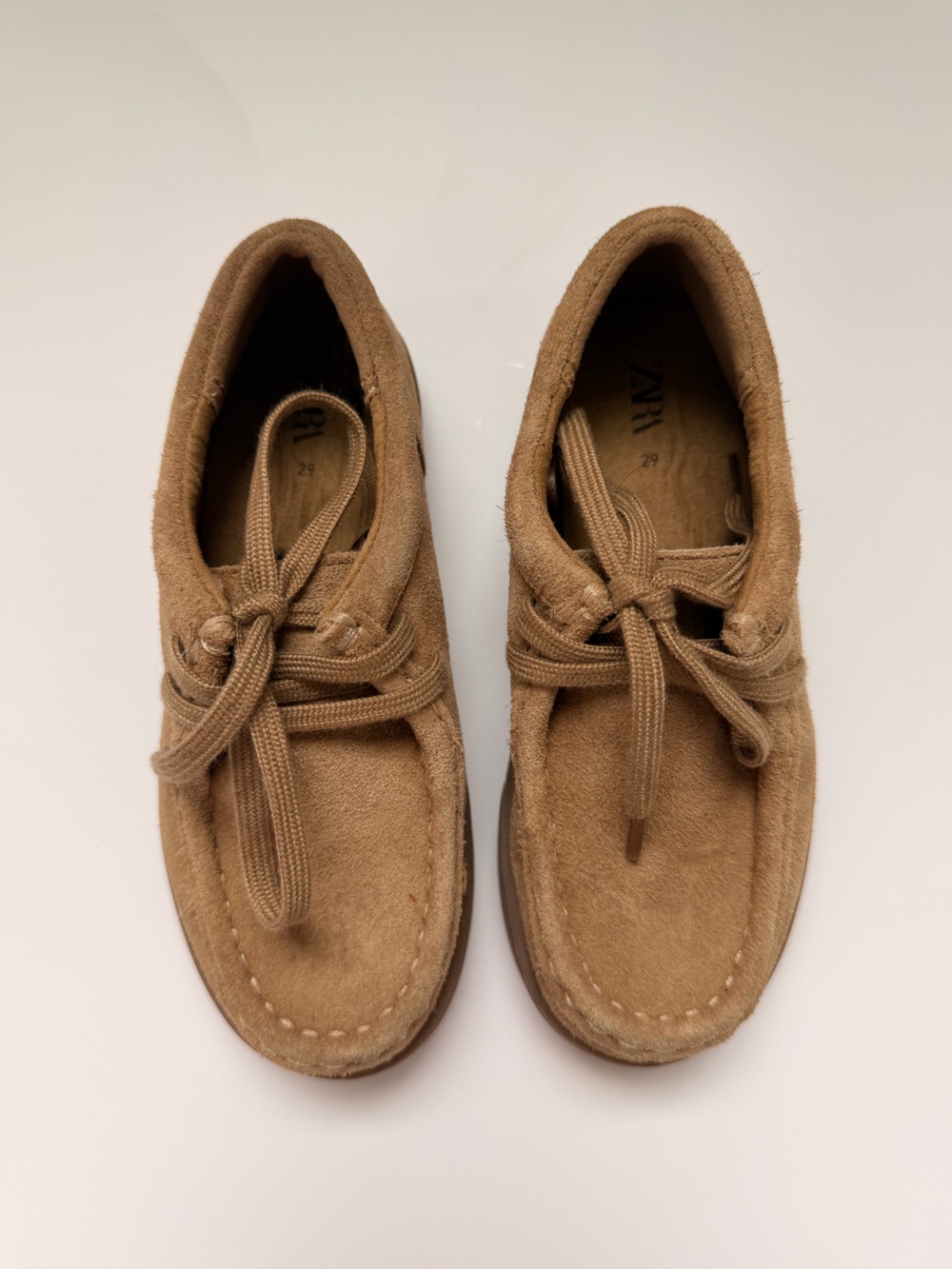 Zara Kids Suede Lace-Up Dress Shoes in Light Brown